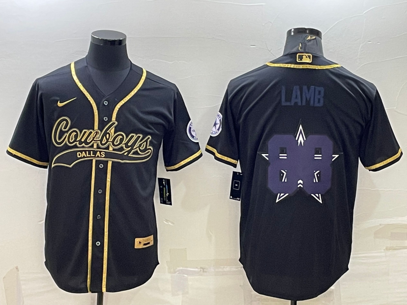 Men's Dallas Cowboys #88 CeeDee Lamb Black Gold Team Big Logo With Patch Cool Base Stitched Baseball Jersey Men's Dallas Cowboys #88 CeeDee Lamb Black Gold Team Big Logo With Patch Cool Base Stitched Baseball Jersey